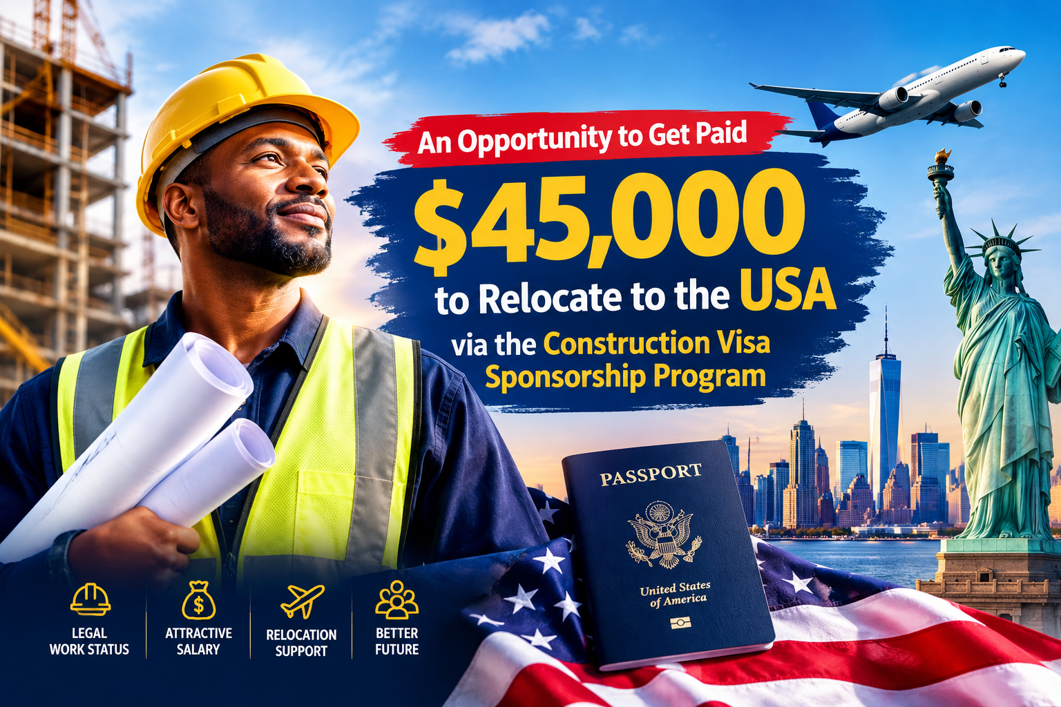 An Opportunity to Get Paid $45,000 to Relocate to the USA via the Construction Visa Sponsorship Program